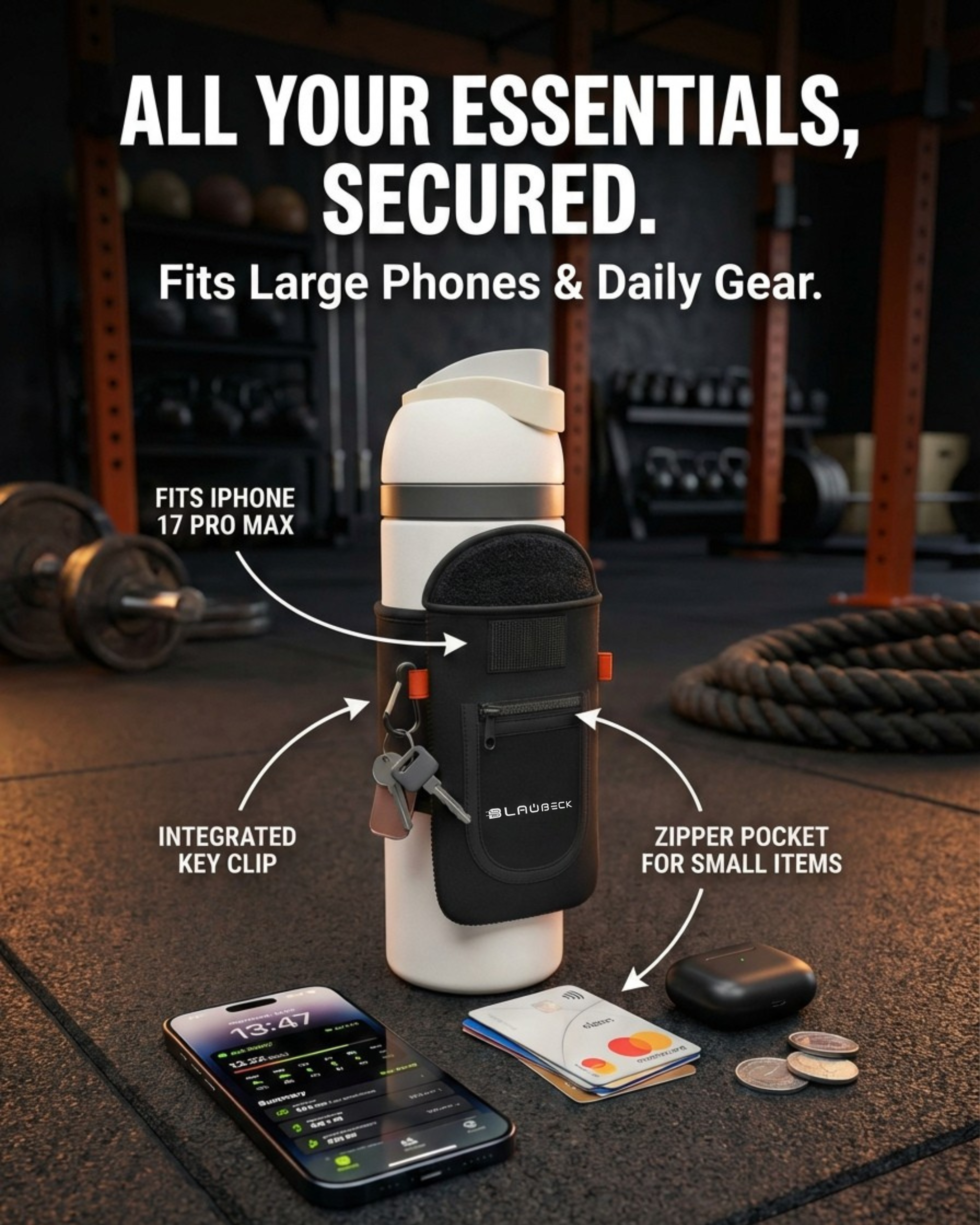 Magnetic Water Bottle Sleeve & Large Phone Holder